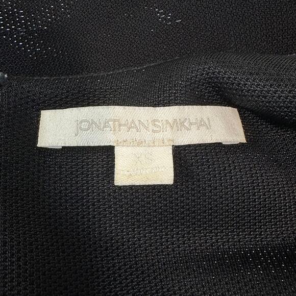 Jonathan Simkhai Metallic Dress V-Neck Puff Sleeve Belted Faux Wrap, Black - Picture 12 of 15